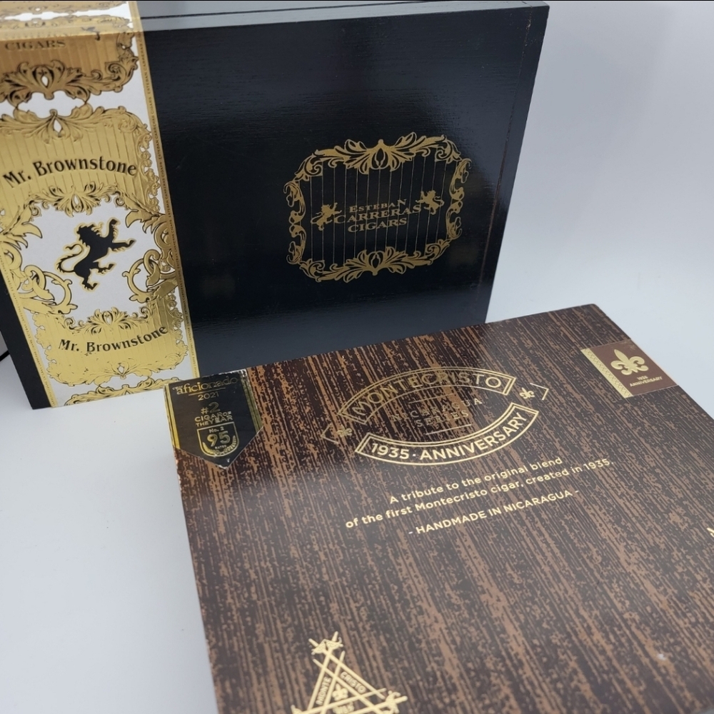 Lot Of 2 Wood Cigar Boxes Empty Organize Decor Mr Brownstone Montecristo DIY